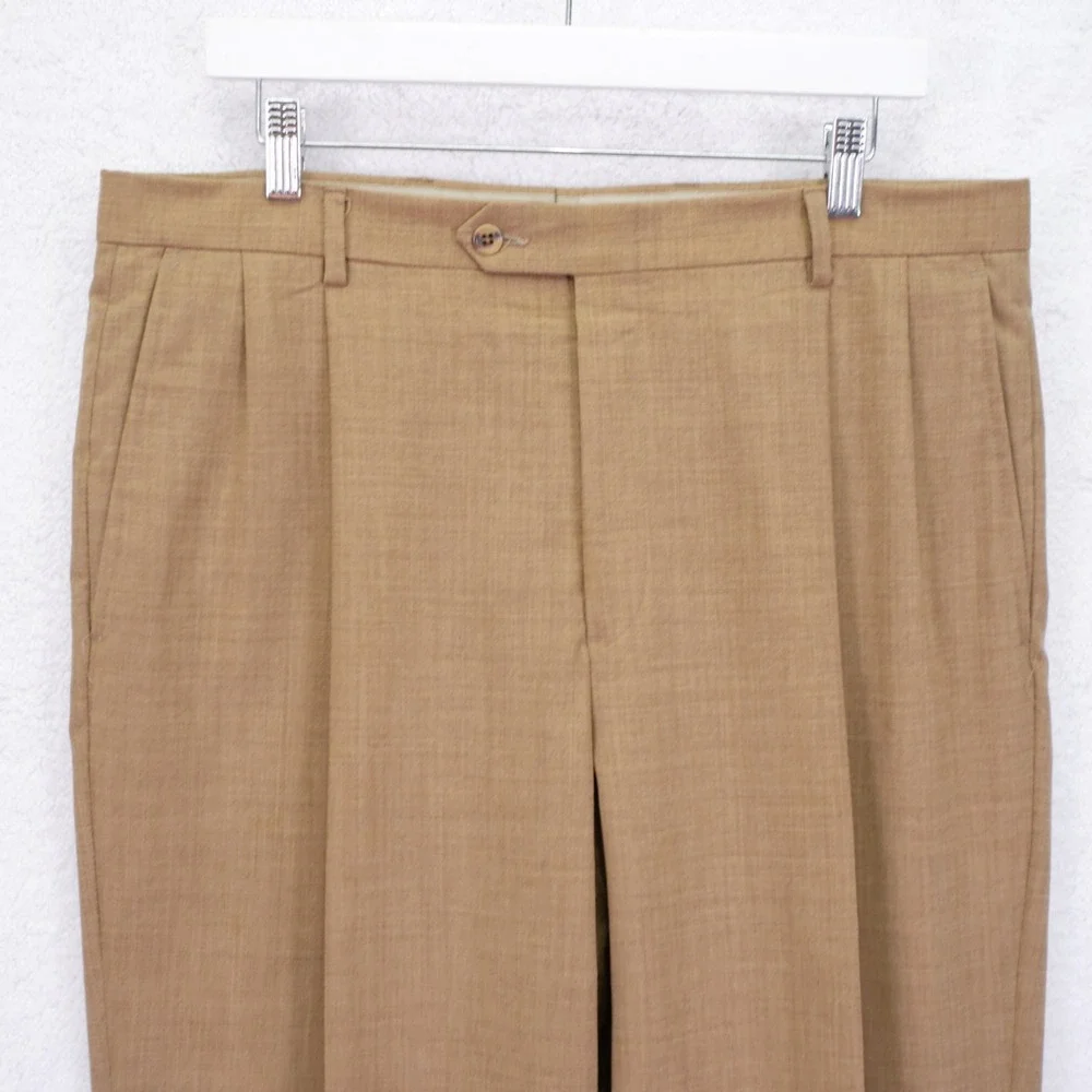 Hart Schaffner Marx Basketweave Tan Brown Dress Pants Trousers 36 / 30.5 High Ri